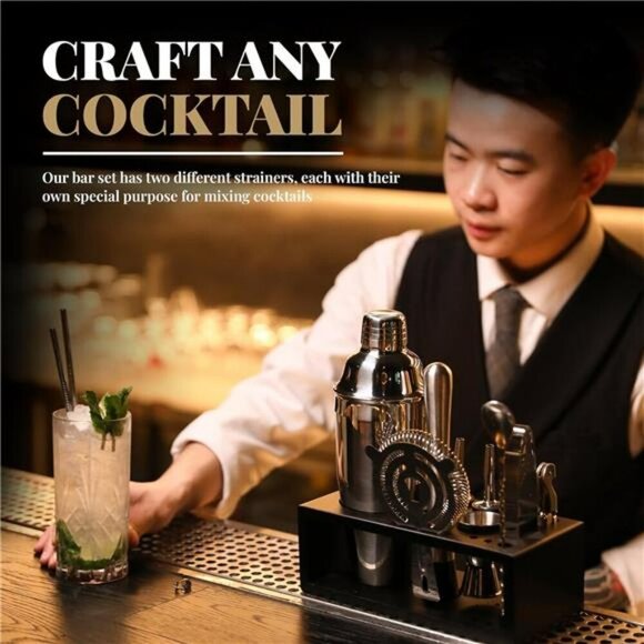 15 piece cocktail shaker set with stand home bar tools mixology gift idea - Picture 6 of 7
